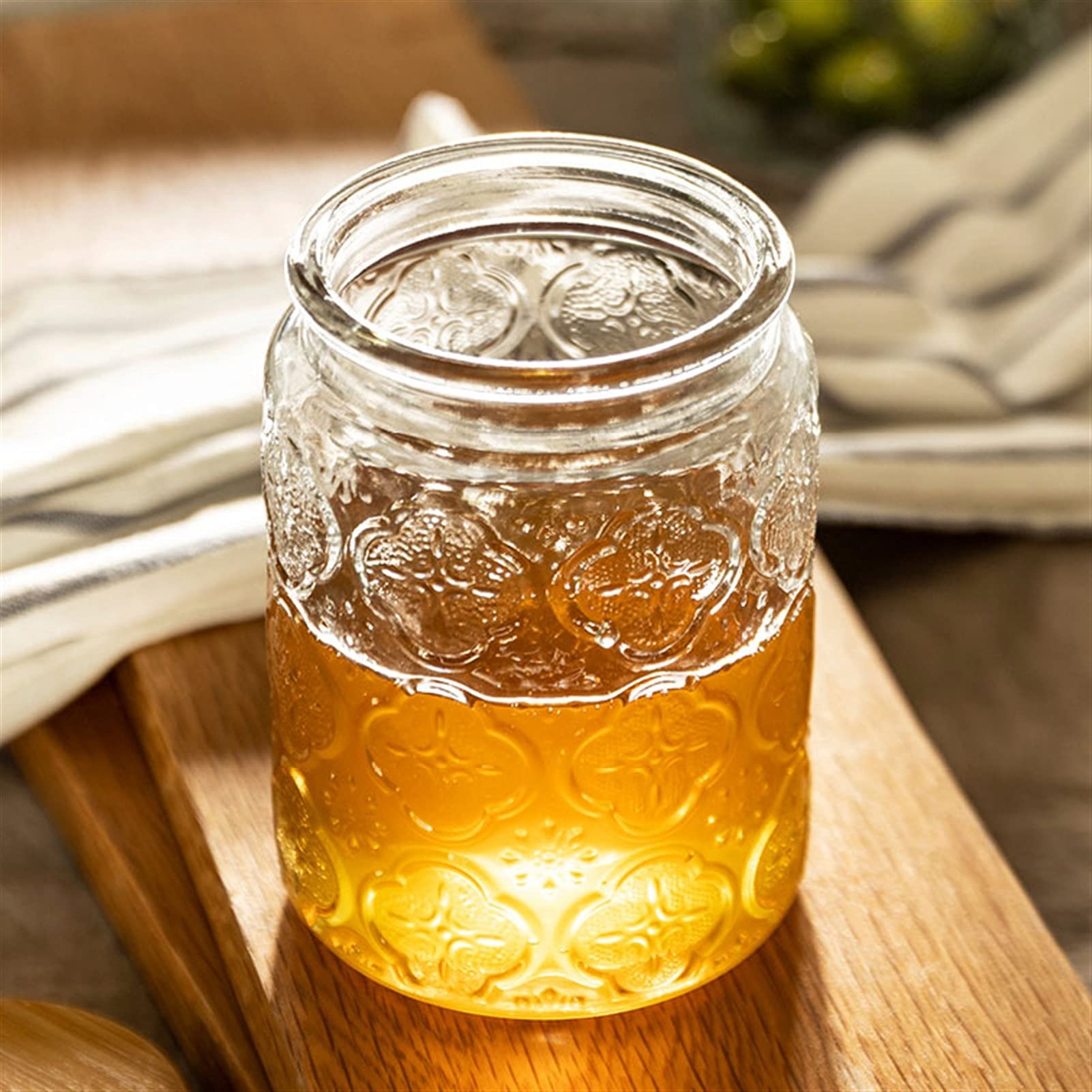 Sucrier avec couvercle sucrier sucrier en verre transparent avec couvercle en bambou, 23,6 oz/700 ml, pot à sucre, récipients à sel for la maison et la cuisine