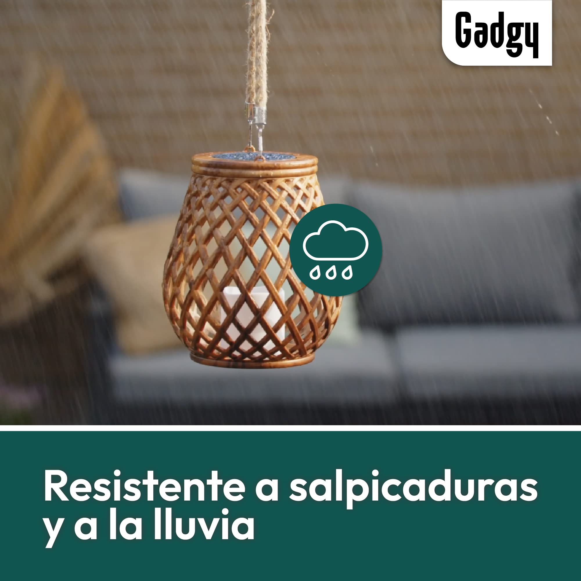 Gadgy Faroles Solares Exterior, Set de 2 Faroles de Ratán, Lámparas de Mesa LED Decorativas para Jardín, Balcón y Terraza - Decoración Jardín Exterior