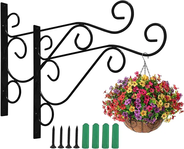 2Pcs Iron Hanging Basket Brackets - Outdoor Plant Hooks for Lanterns & Bird Feeders