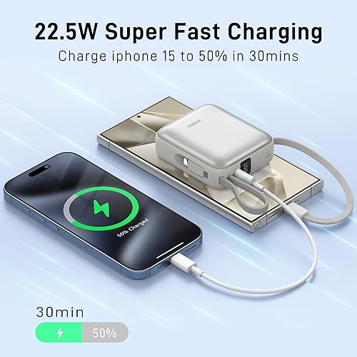 Miniatura 4 de VINKO Small Portable Charger, 22.5W Fast Charging Mini Power Bank 10000mAh with Built-in Cables, Travel Essential USB-C Battery Pack Compatible with