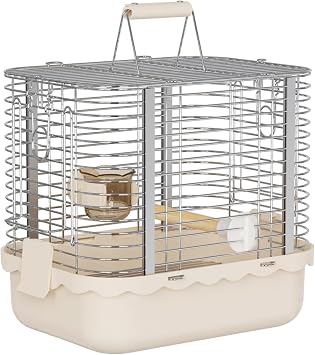 Bird Carrier Travel Cage, Durable Portable Stainless Steel Birdcage with Bird Perch & Feeding Bowl for Parrots Canaries Budgies Lovebirds Conures Cockatiels Small Light Brown