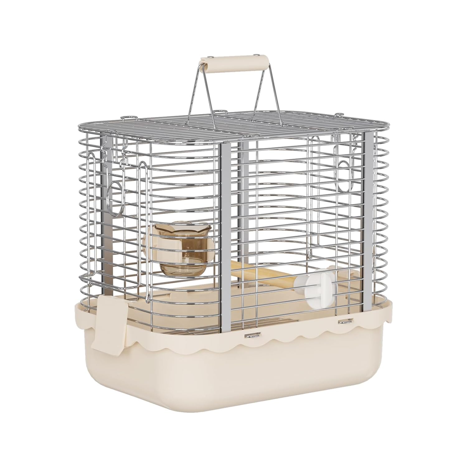 Bird Carrier Travel Cage, Durable Portable Stainless Steel Birdcage with Bird Perch & Feeding Bowl for Parrots Canaries Budgies Lovebirds Conures Cockatiels (Small Light Brown)