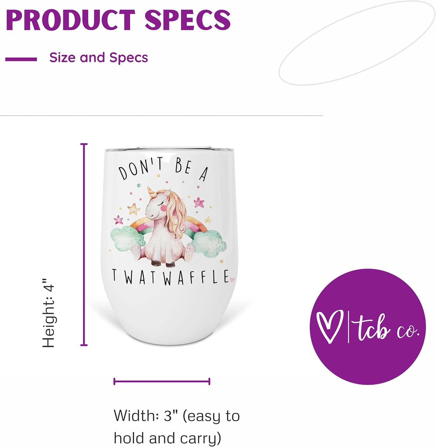 Don't Be A Twatwaffle Rainbow Unicorn 12 oz Stainless Steel Insulated Wine Tumbler With Lid