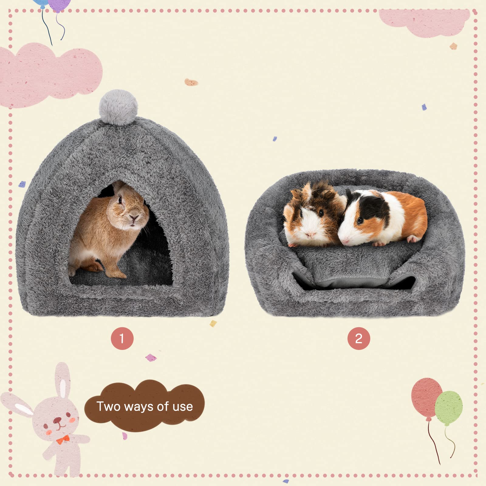 YUEPET Großes Kaninchenhöhle Bett Hase Warm Zelt Haus Kleintier Dreieck Versteck für Kaninchen Hase Meerschweinchen Frettchen (Dunkelgrau)