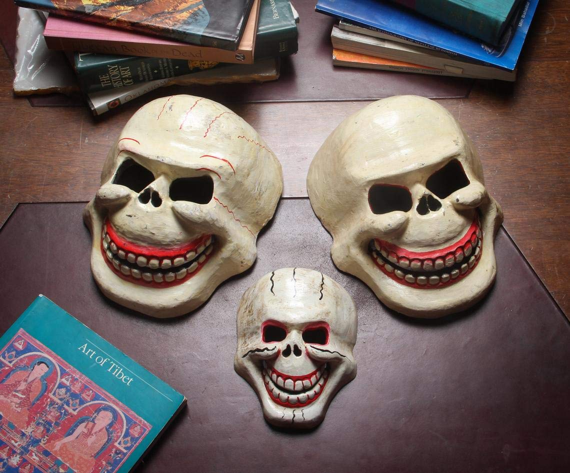 QT S Hand Crafted Wooden Skull The Masan Mask- Tibetan- Nepal-Newari-Art-Home Decor or Tattoo Shops Office-Gift-Skull-Wall Sculpture-Hand Carved