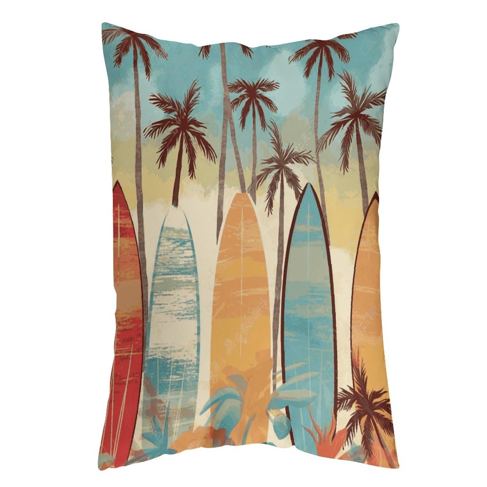 LDGSUPH Surfboard Palm Tree Pillow Cases Soft Pillowcase with Invisible Zipper Wrinkle Resistant Pillow Covers Breathable Removable Pillow Protector for Bed Sofa Car 20"x30"