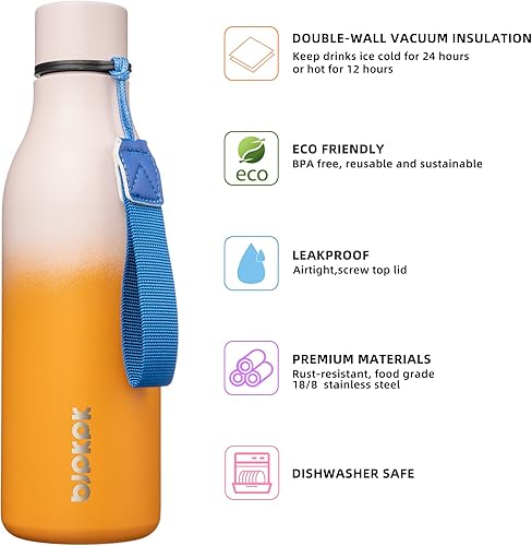 Miniatura 2 de BJPKPK Botellas de agua aisladas, botella de agua de metal de acero inoxidable de 18 onzas con correa, sin BPA, a prueba de fugas, tazas, frascos,