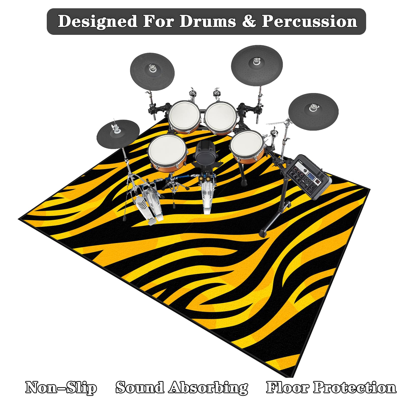 Drum Teppich, rutschfeste Trommel Teppiche, Schallschutzmatte rutschfeste Trommelmatte, 120 x 100 cm Music Carpet Innen und Außen, Akustik Elektrisches Schlagzeug Teppich für Studio, Wohnung