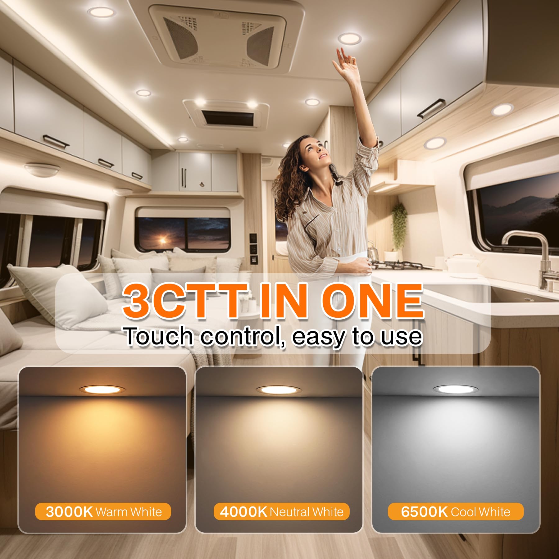Downlight LED Techo Empotrable 12V Regulable 3W Ojos de Buey LED para Techo 3000K 4000K 6000K Foco 12v interior con cable 2m para Autocaravanas/Muebles, Corte 55-58mm, Pack 6, Blanco