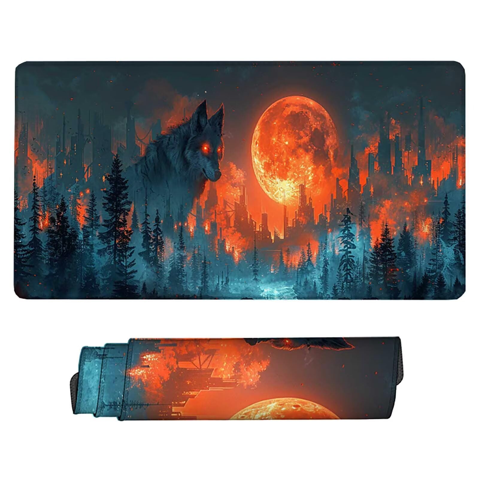 Podkładka pod mysz XXL 1500 x 800 mm, gamingowa podkładka pod mysz, las, podkładka na biurko z przyszytymi krawędziami, antypoślizgowa, gumowa podstawa, wodoodporna, akcesoria gamingowe do domowego