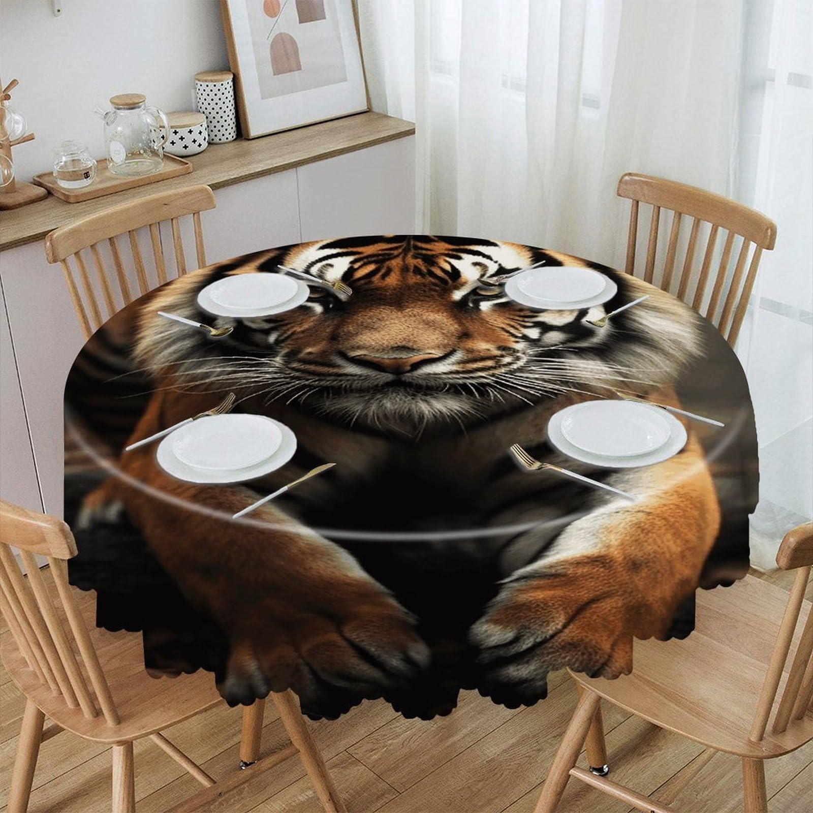 VstaDank Wild Animals Tiger Round Tablecloth Premium Polyester Table Cloth Heavy Duty Washable Fabric Tablecloth Waterproof Holiday Table Cover Decorative Tablecloths for Dining 60"