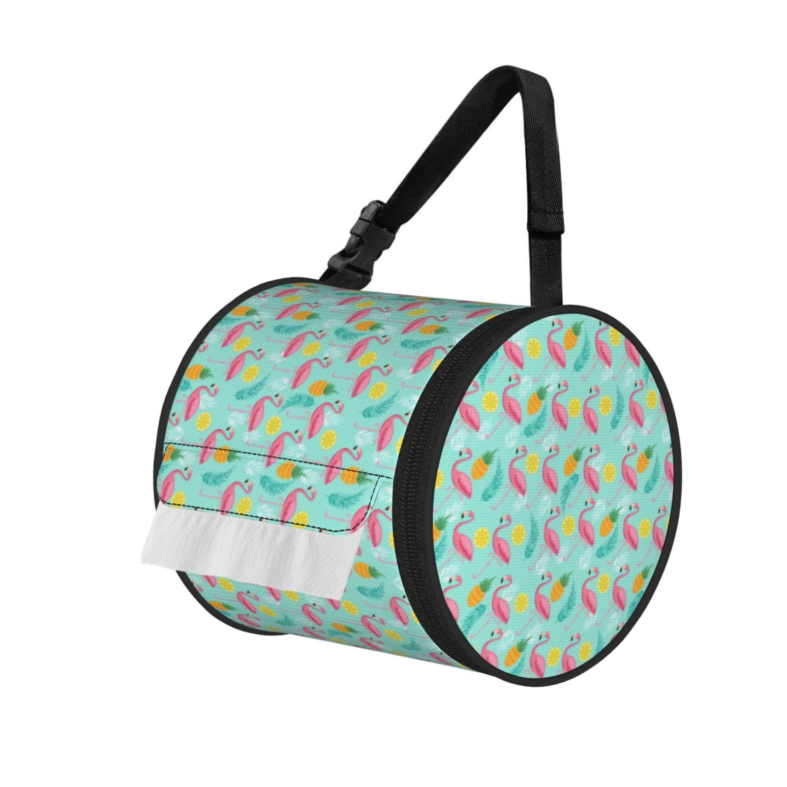 Flamingo Printed Roll Paper Carrier Bag, Foldable Oxford Cloth Tissue Case for Camping Hiking Backpack