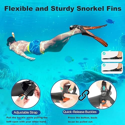 Miniatura 6 de Equipo de esnórquel para adultos, juego de aletas de máscara, máscara de buceo con vista panorámica, antivaho, esnórquel seco, aletas de natación