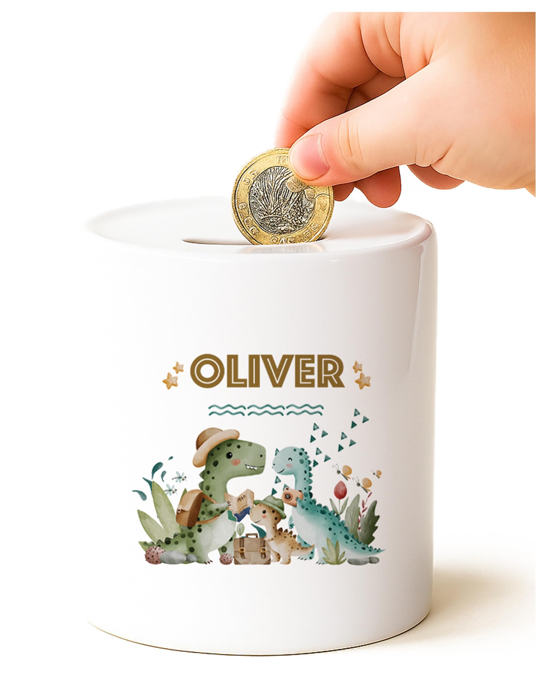Personalised Money Bank Boys Dinosaur, Kids Money Box Customised Gift Baby Child Birthday