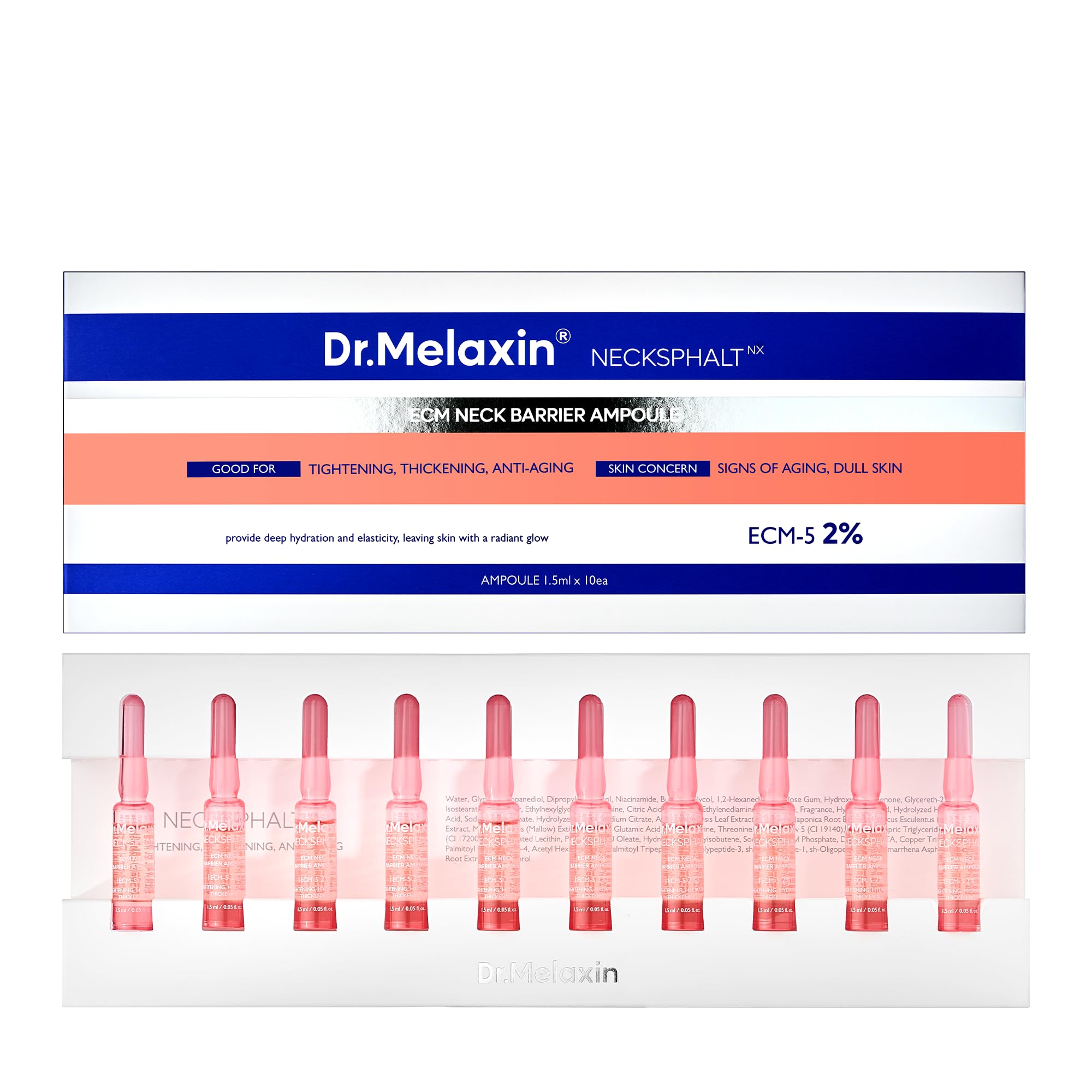 Necksphalt ECM Barrier Ampoule for Anti-Aging Neck Skin, Tightening and Wrinkles for an Even Skin Tone and Neck Lift, 1.5ml*10ea