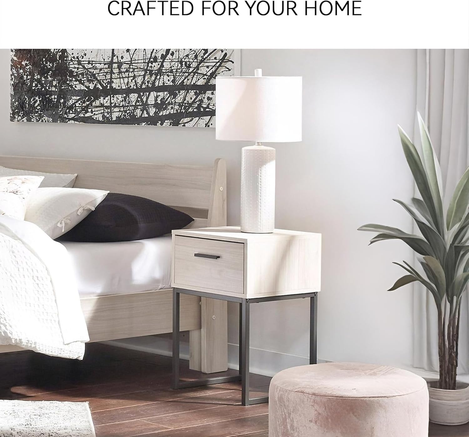 Signature Design by Ashley Socalle 1 Drawer Nightstand, 26" Tall, Natural Beige