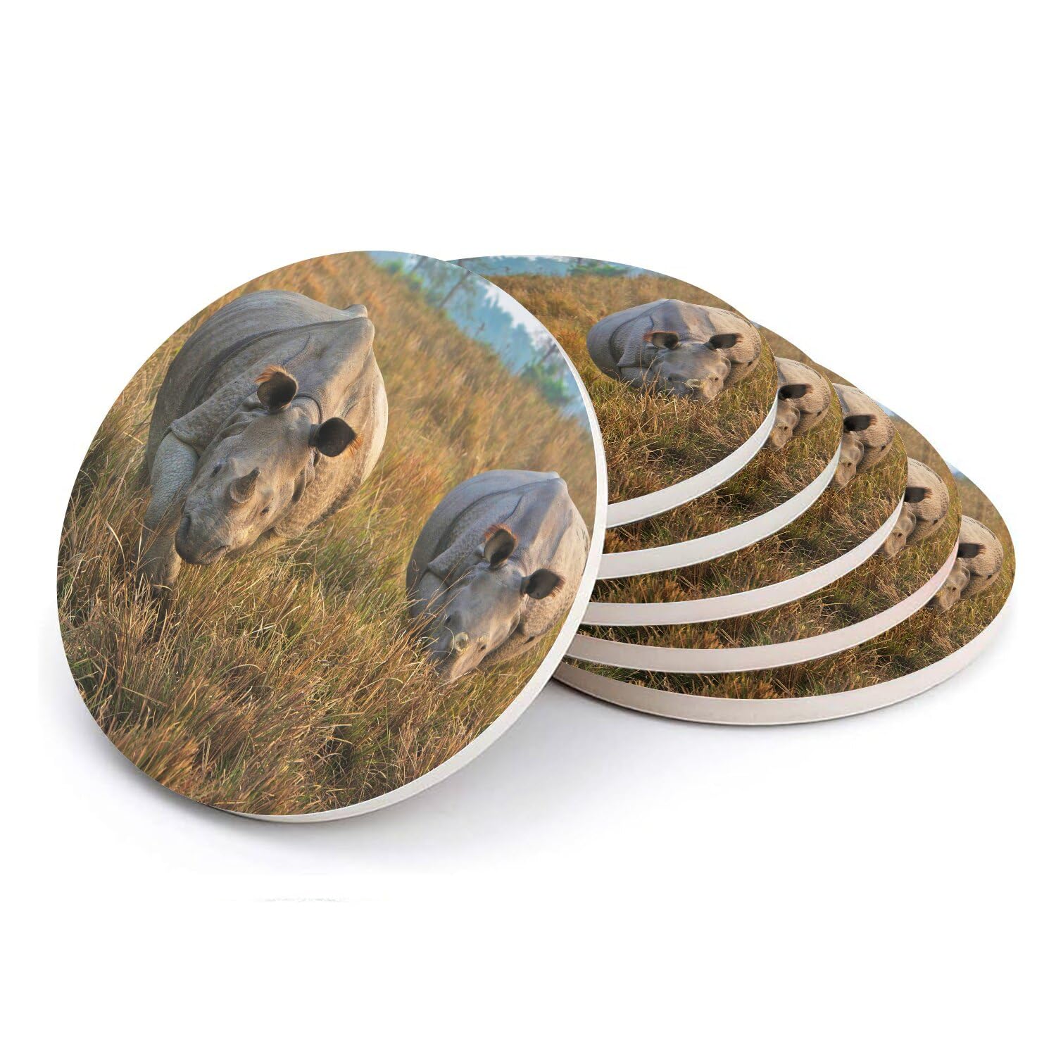 Sous verre ronds en céramique anti tache humidité rhinocéros inde dessous de verre absorbant