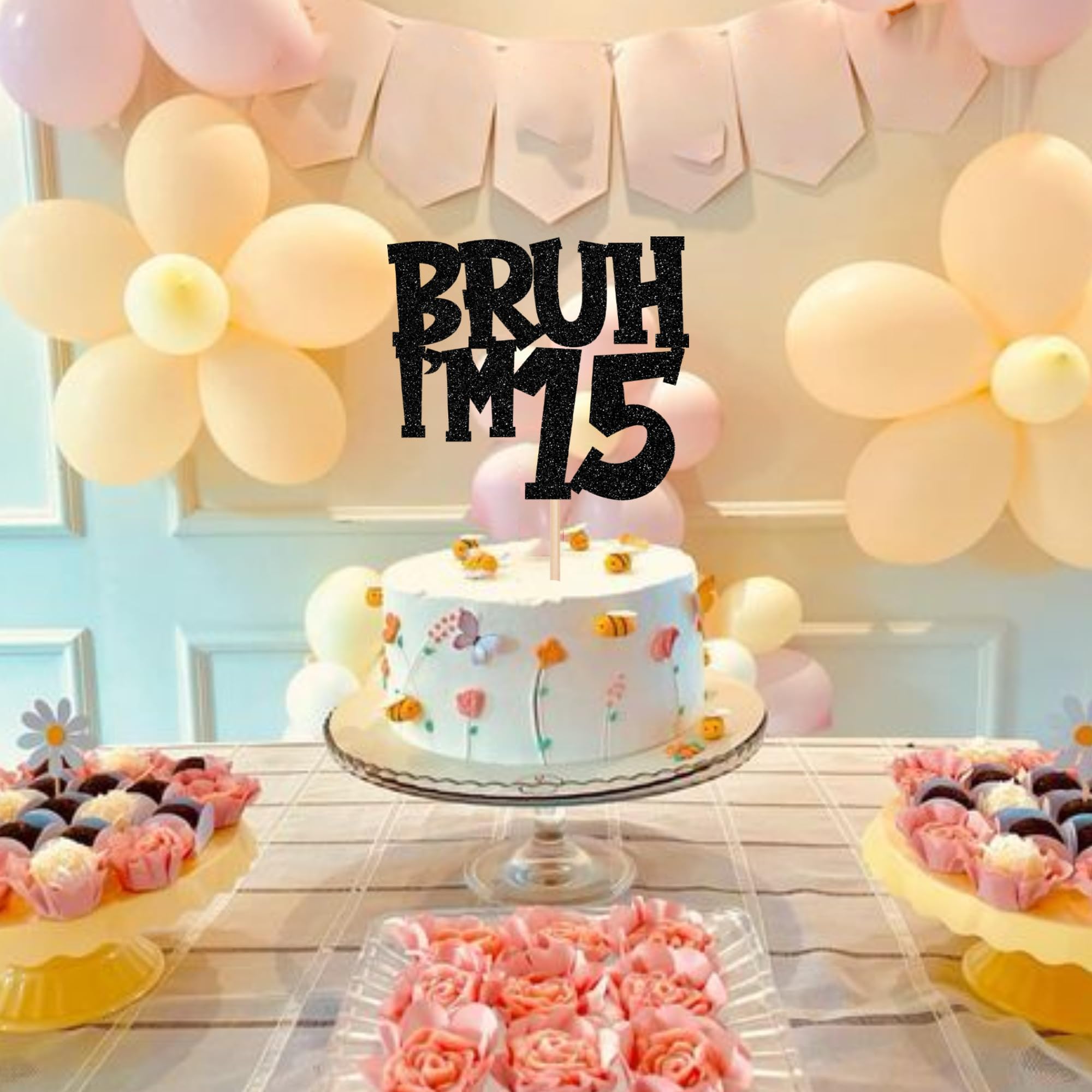 "Bruh I'm 15" Birthday Banner - Black Glitter Teen Party Decor, 6.5 Ft Long, DIY String Banner For 15th Birthday - View #9