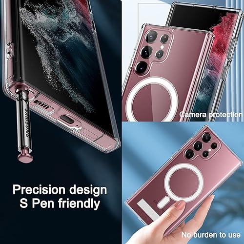 Miniatura 6 de Funda transparente con función atril para Samsung Galaxy S25 Ultra, funda magnética de cristal con soporte de metal, compatible con MagSafe, soporte