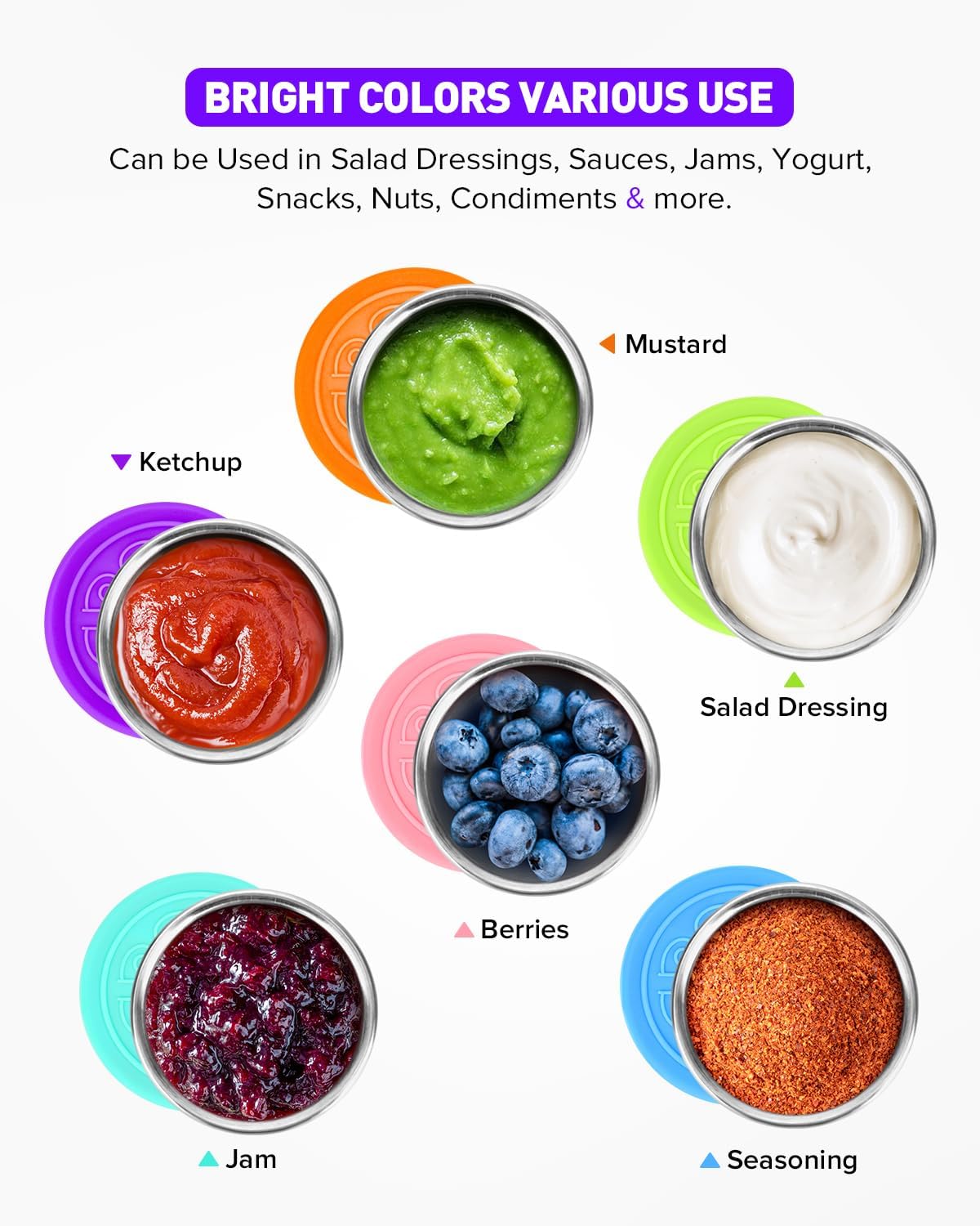 SouxMux 6-Pack 1.7 Oz Salad Dressing Container, Leakproof Stainless Steel