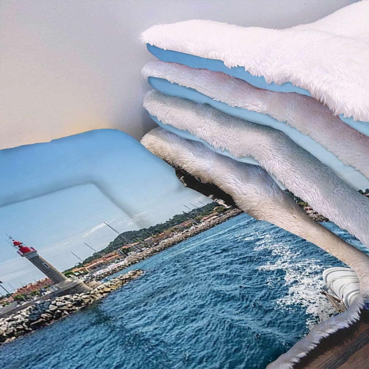 review Blue Pet Dog Bed Blankets Lighthouse Day by The Blue for Small Medium Large Dogs Cats Seascape Theme 18