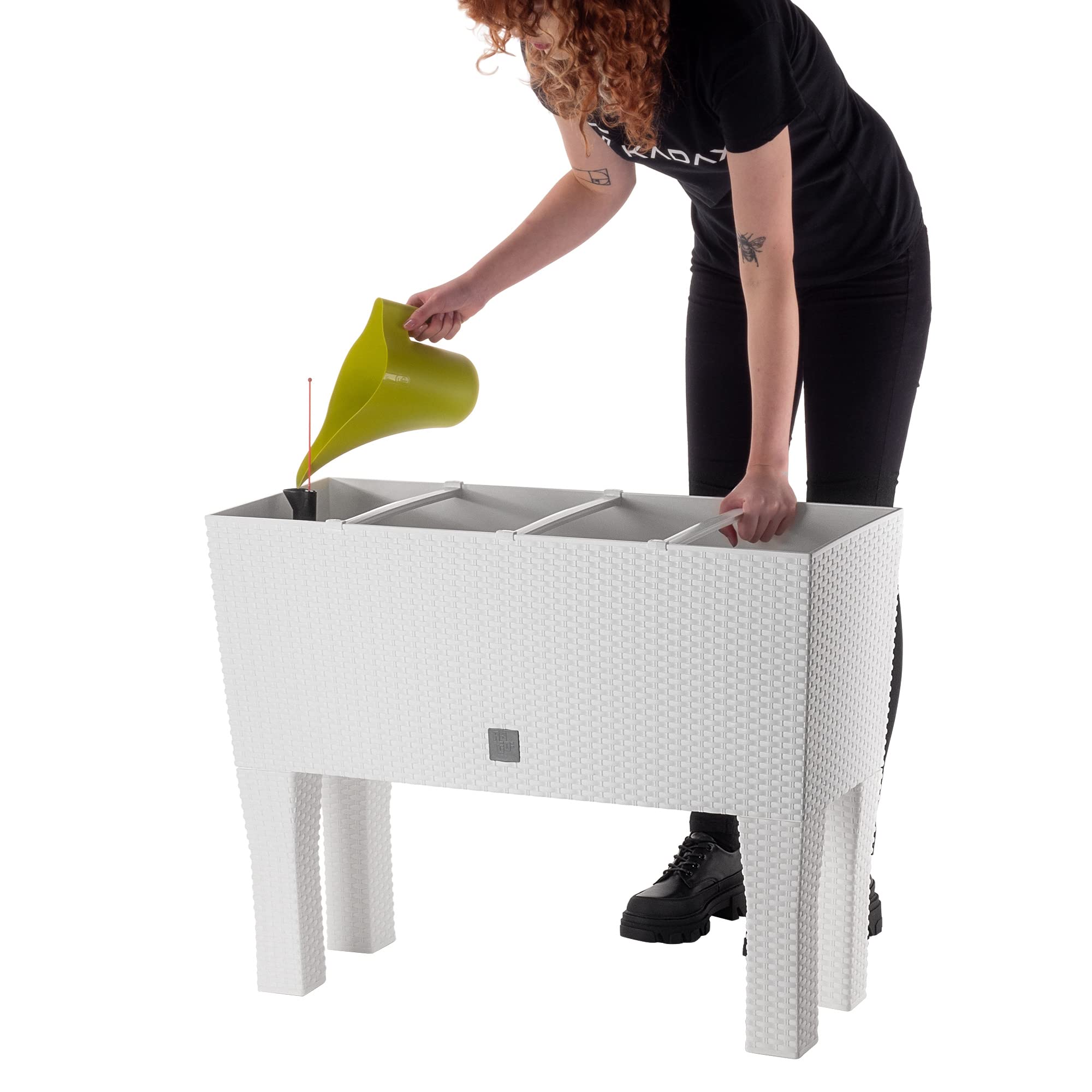 KADAX Pot de Fleurs sur Pieds, Plate-Bande surélevée en Plastique, Disponible en 2 Tailles, bac à Plantes en rotin, bac à Fleurs pour Jardin, Balcon, terrasse, bac à Plantes, Parterre (80 cm/Blanc)