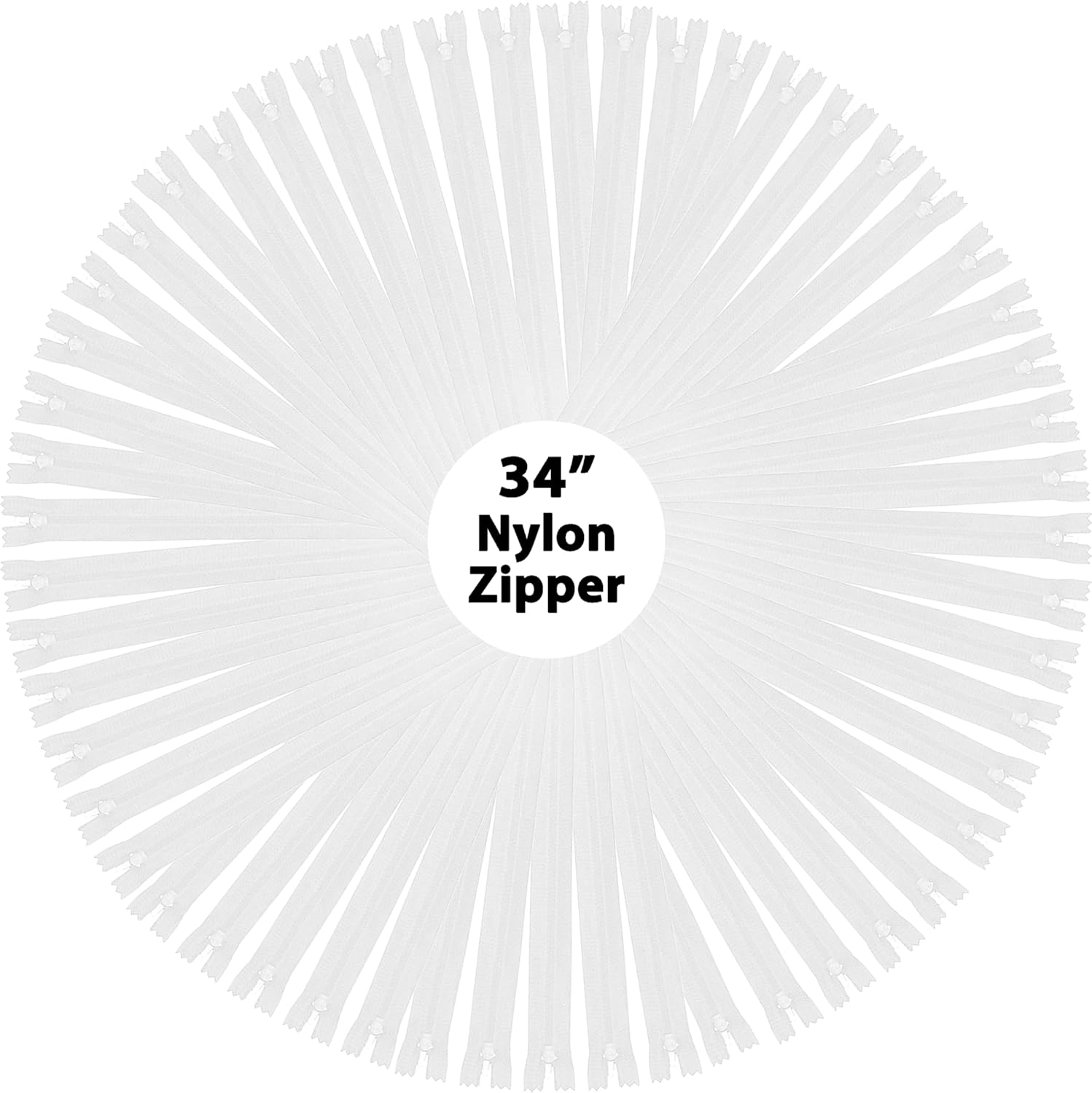 Mandala Crafts 40 PCs White Nylon Zippers for Sewing 34 Inch - Zippers Replacement Sewing Supplies in Bulk for Tailor, Clothing Repair, and DIY Projects