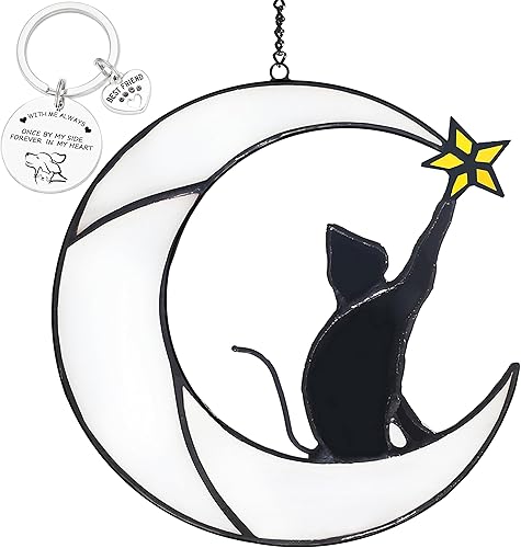 Colgante de vitral, atrapasoles para ventana, regalos para amantes de los gatos para mujeres, regalos conmemorativos por pérdida de gato, decoración