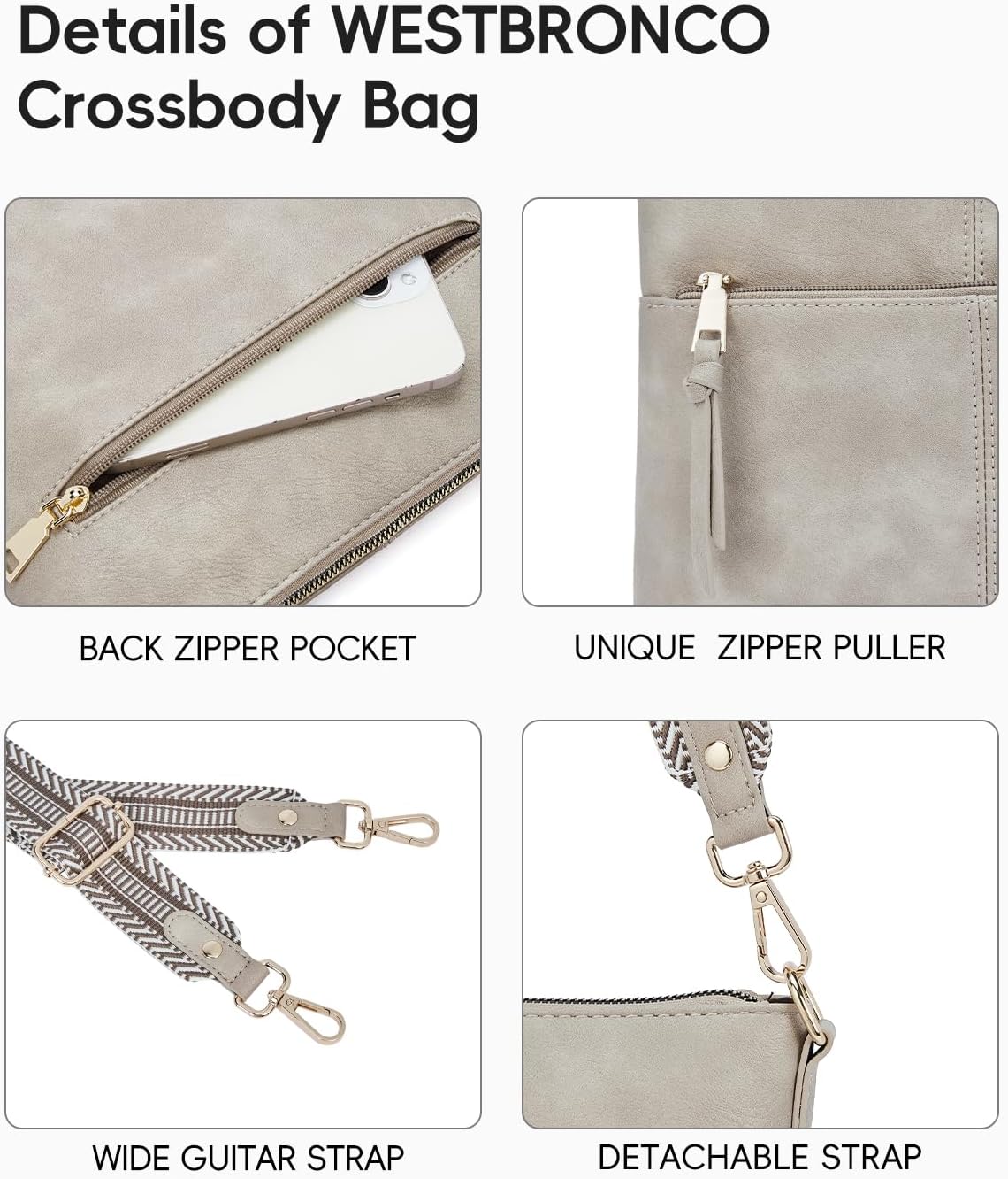 WESTBRONCO Crossbody Purses for Women Medium Shoulder Bag Vegan Leather Handbags with Guitar Strap | Medium, with Guitar Strap - Image 5