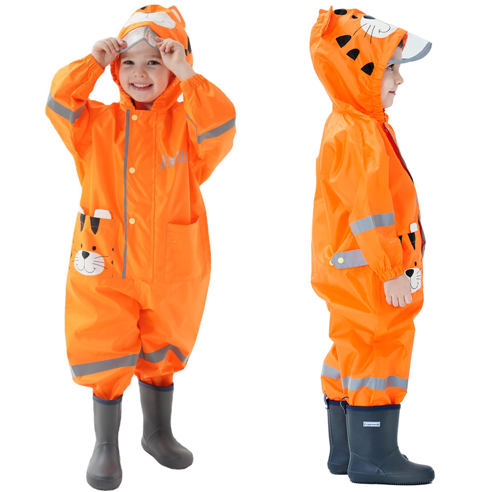 Fewlby Chubasquero Impermeable, Niños Niñas Poncho de Lluvia Ligero Abrigos de Lluvia Chaqueta Impermeable Mono Impermeable con Capucha Traje de Lluvia 1-10 Años