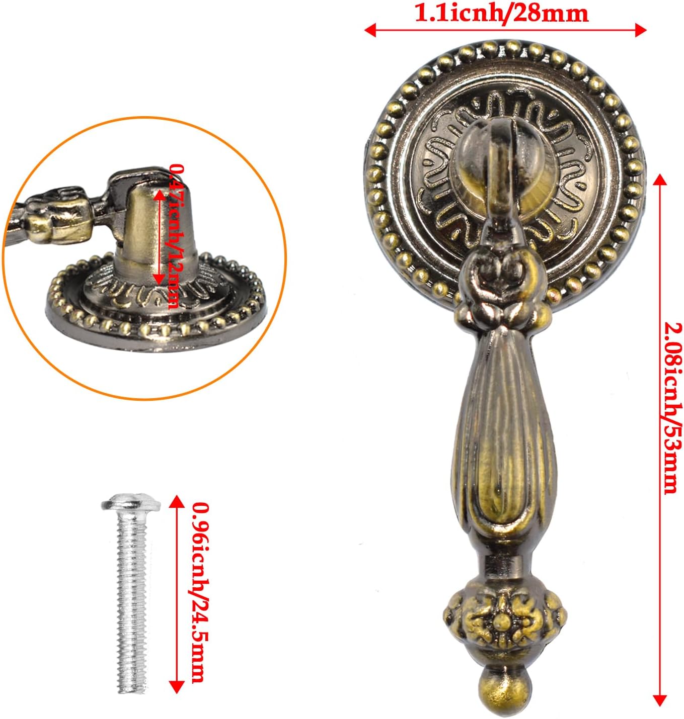 Aifeier ET Antique Tear Drop Decorative Pendant Pull Handle Dia 28mm Vintage Drawer Knob for Cabinet and Door (2 Pack)