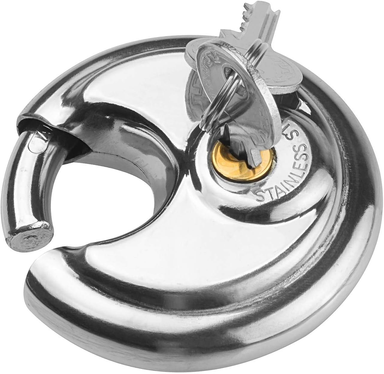 Disc Keyed Padlock 2 Pack Round Padlock Stainless Steel Disc Padlock 2-3/4 inches Heavy Duty Disc Lock with Key for Storage Unit, Garages, Fence and Sheds