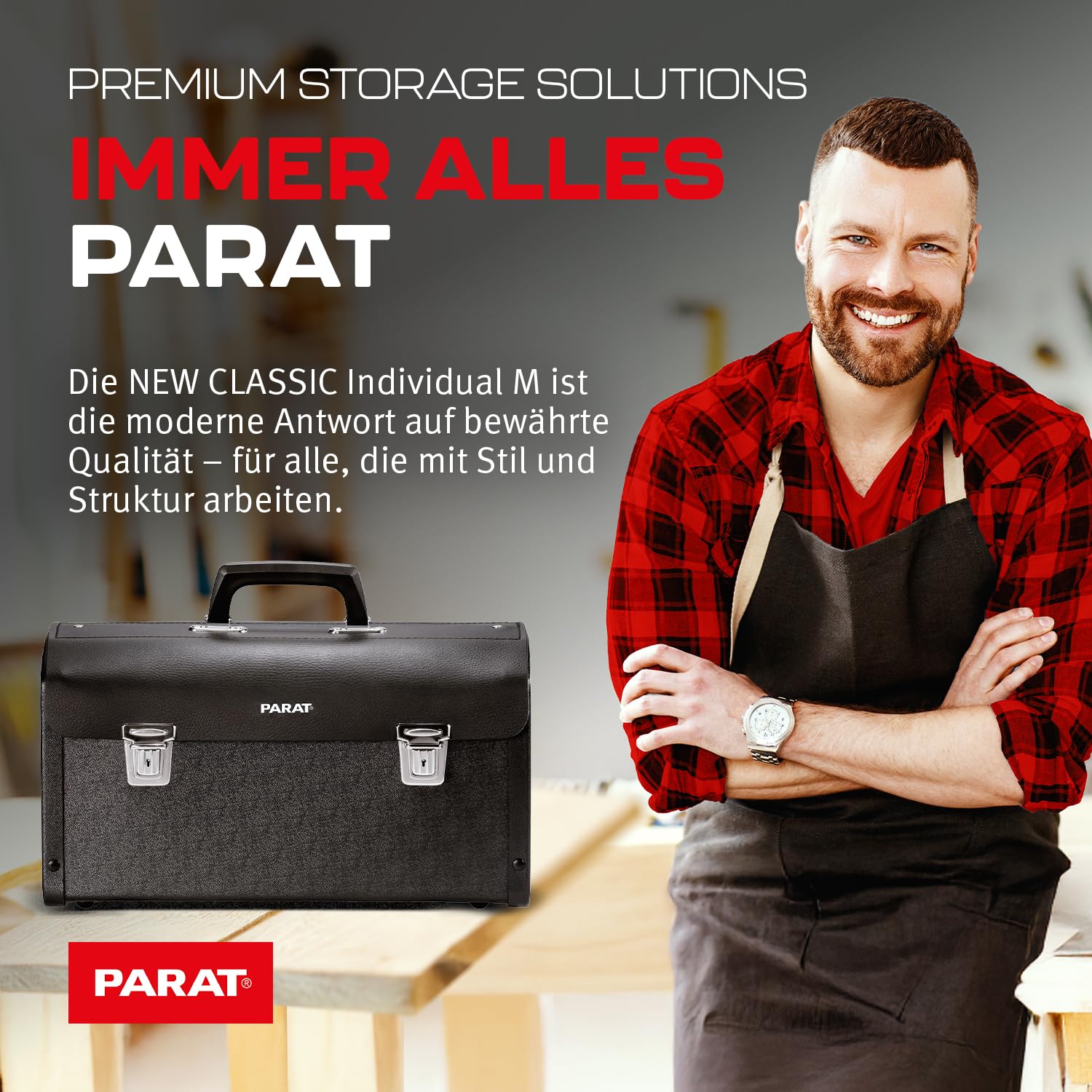 PARAT NEW CLASSIC Individual M leere Werkzeugtasche 15 L | Robuste Ledertasche mit ABS-Seiten & Steckschlössern | Kompakte Profi-Werkzeugtasche mit Tragegriff | Sicher & funktional im Einsatz