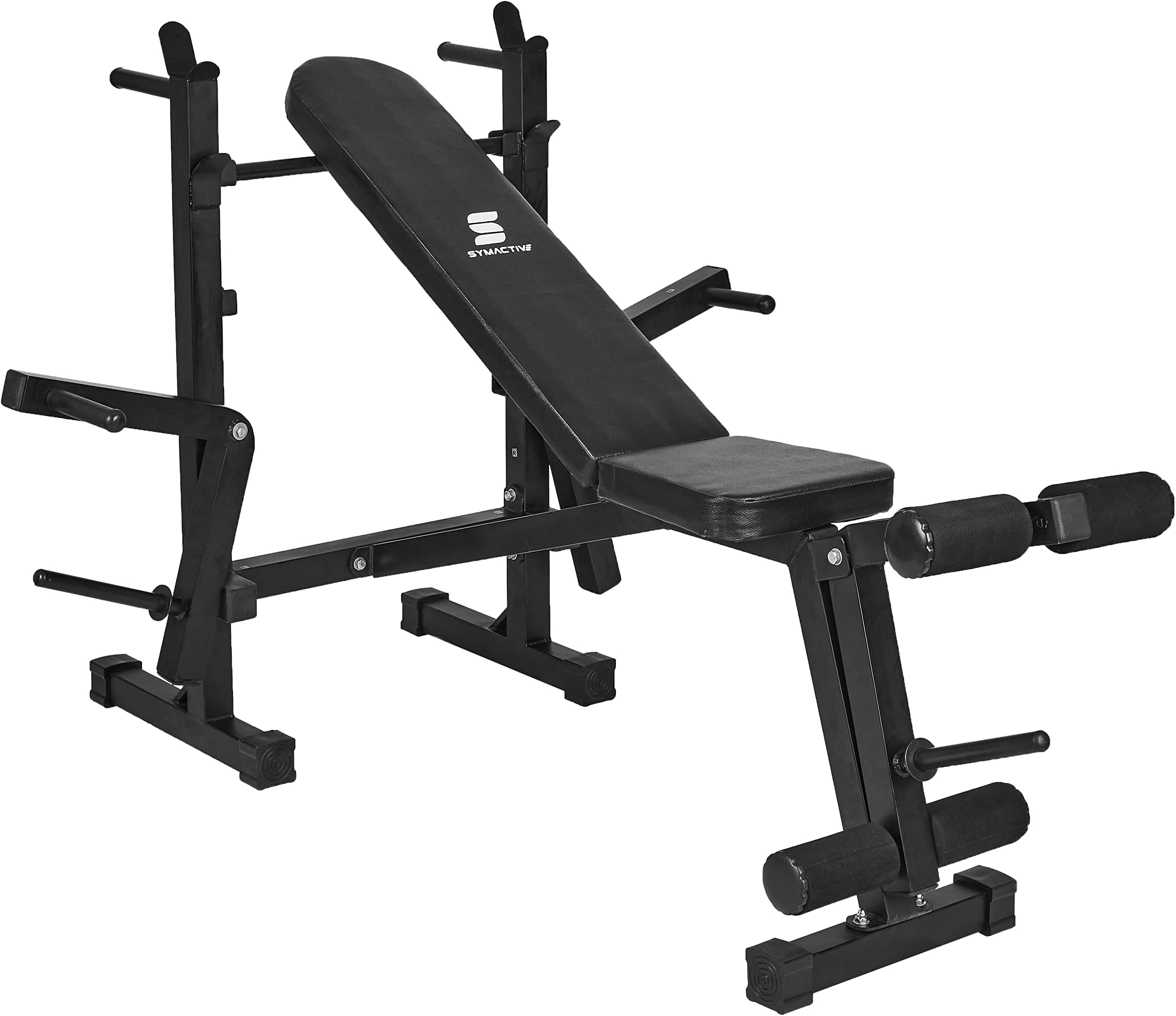 Amazon Brand - Symactive Multipurpose 8-In-1 Gym Bench | with Adjustable Height & Leg Support |Incline & Decline Bench Press | Max Weight 350 Kg | Black