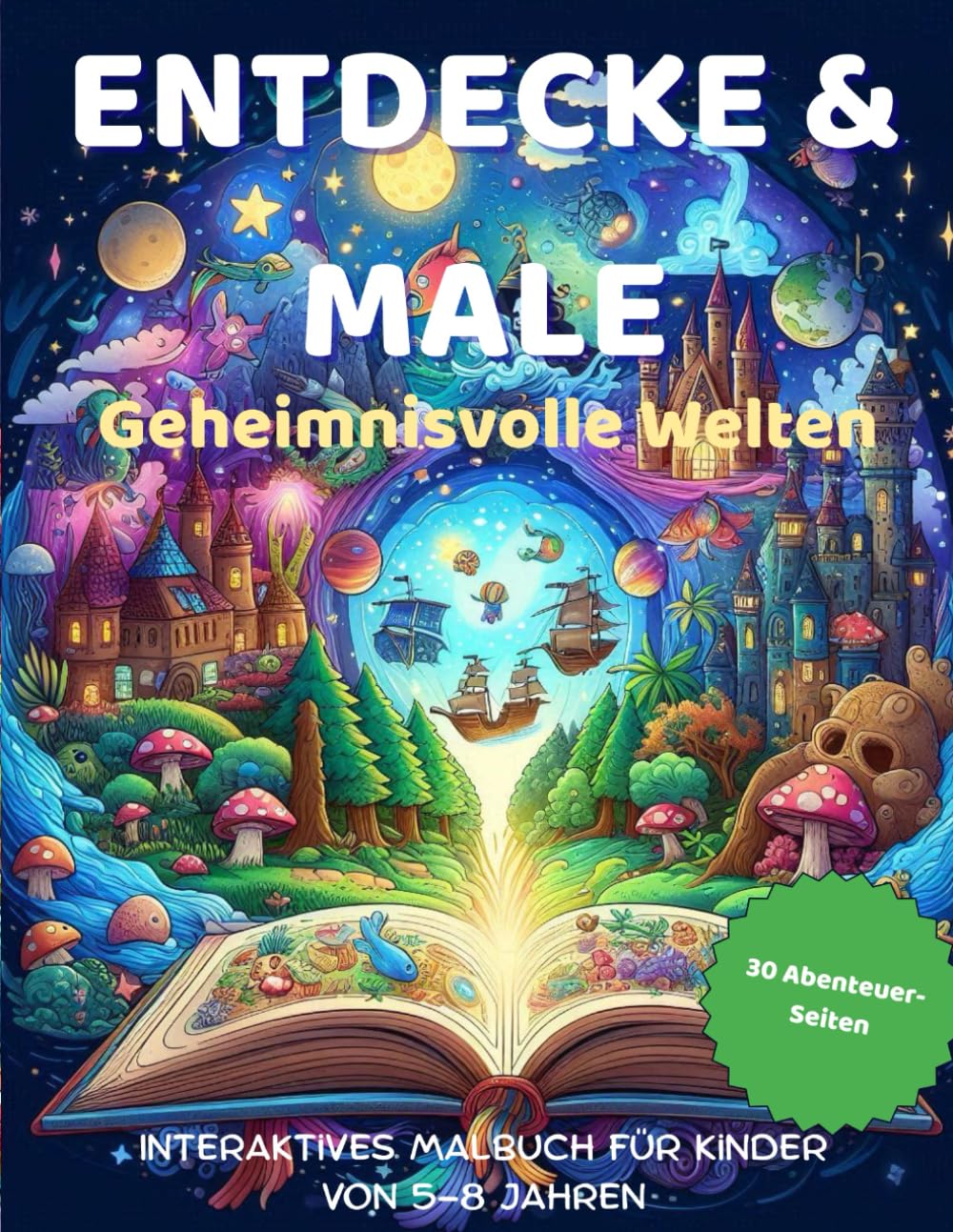 Entdecke & Male – Geheimnisvolle Welten: Interaktives Malbuch für Kinder von 5–8 Jahren