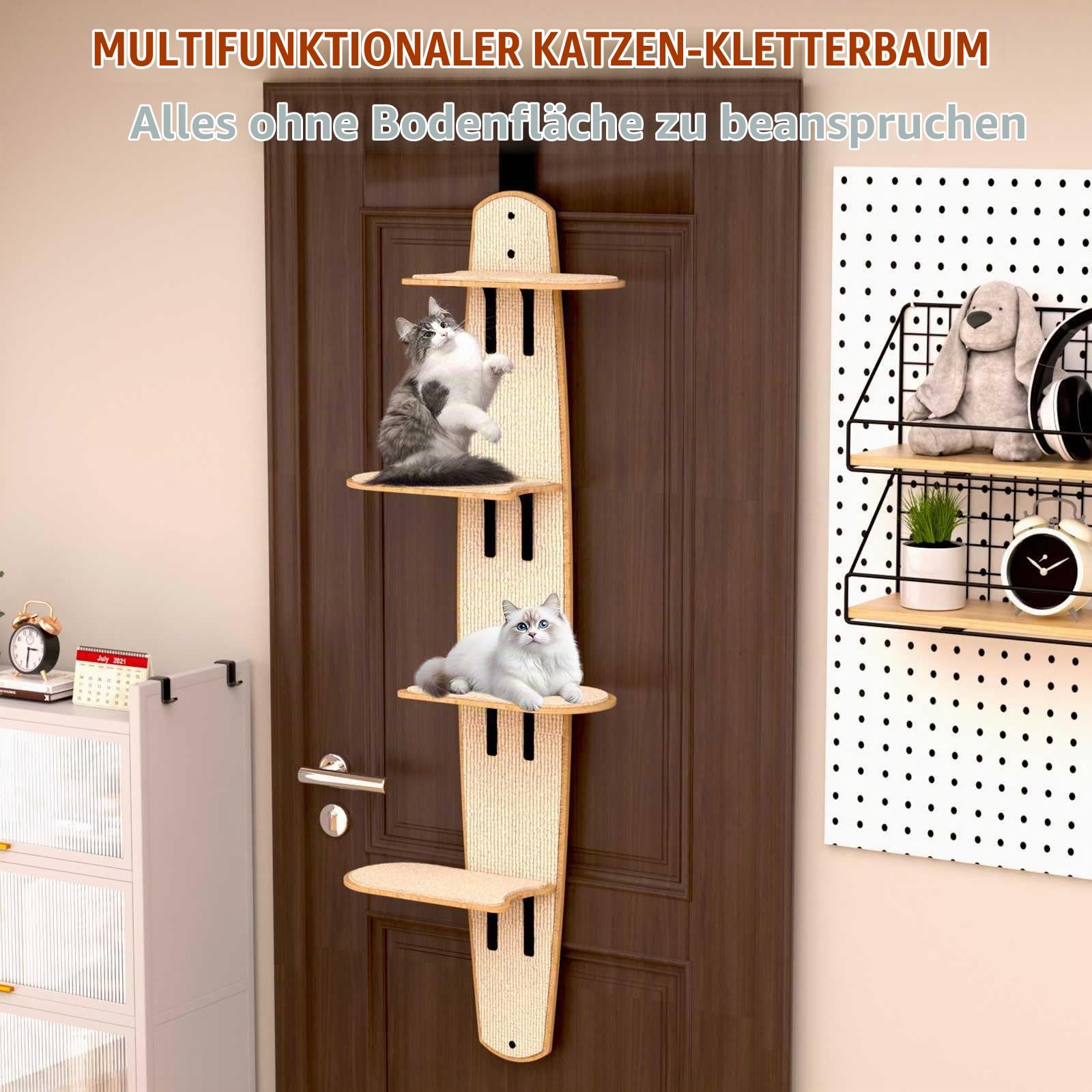 Türhängendes Katzenregal, Vielseitige Over The Door Cat Perch, Hängender Haustier-Sprungregal, 4-stufige Katzenbaum mit Regalen