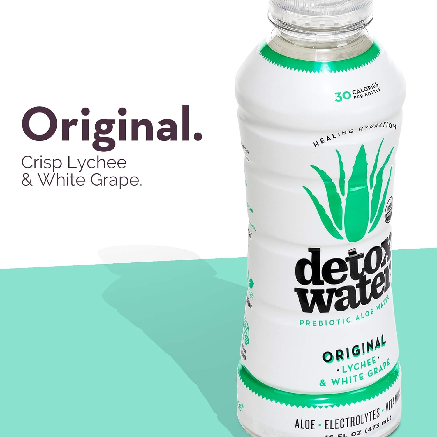 Detoxwater Organic Aloe Vera Prebiotic Water, Highest Quality Aloe with Electrolytes, Vitamins, & Antioxidants to Support Digestive, Immune & Skin Health, 30 Calories (Lychee & White Grape, 12 PK) : Grocery & Gourmet Food