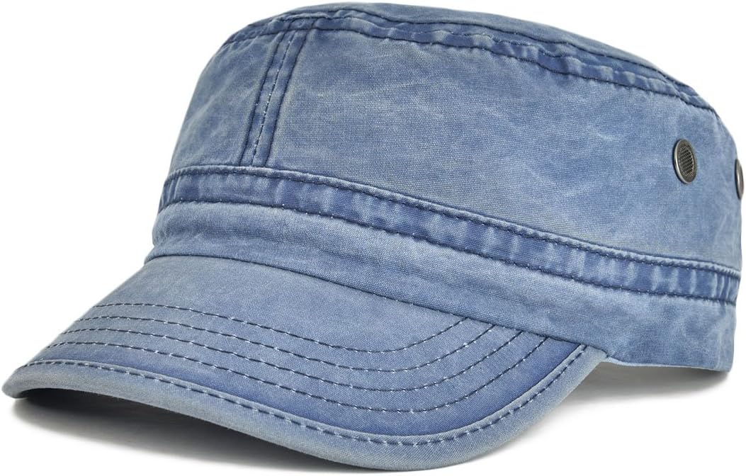 VOBOOM Washed Cotton Military Caps Cadet Army Caps Unique Design Vintage Flat Top Cap