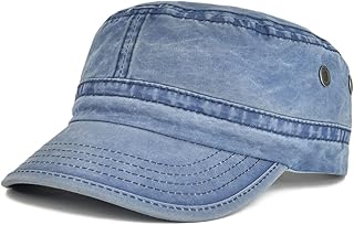 VOBOOM Washed Cotton Military Cadet Army Caps Unique Design Vintage Flat Top Hat