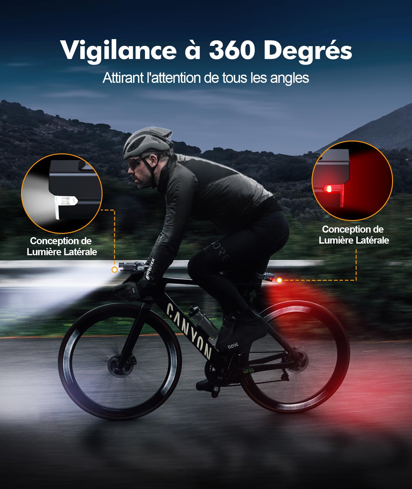 CIRYCASE Lumiere Velo avec Feu d'Avertissement Latéral, 3+6 Modes Eclairage Velo Avant et Arriere Rechargeable pour Cyclisme de Nuit, Étanche IP65, Lampe Feux Arrière Phare Avant Velo Super Lumineux