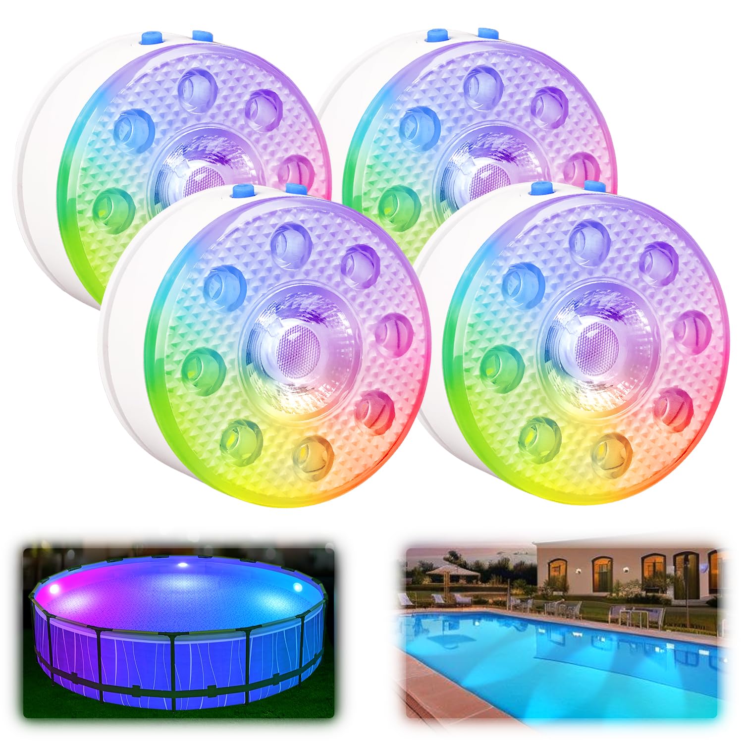idyl light Poolbeleuchtung Unterwasser, Wiederaufladbar Unterwasser Licht Led mit Fernbedienung, Wasserdicht Pool lichter,Teichbeleuchtung für Pool Badewanne, Aquarium, Brunne, Party Deko, 4 Stück