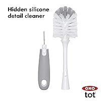 Vista 7 de OXO Tot Cesta de lavavajillas para piezas y accesorios de botellas, color verde azulado, 1 unidad (paquete de 1) y cepillo para botellas