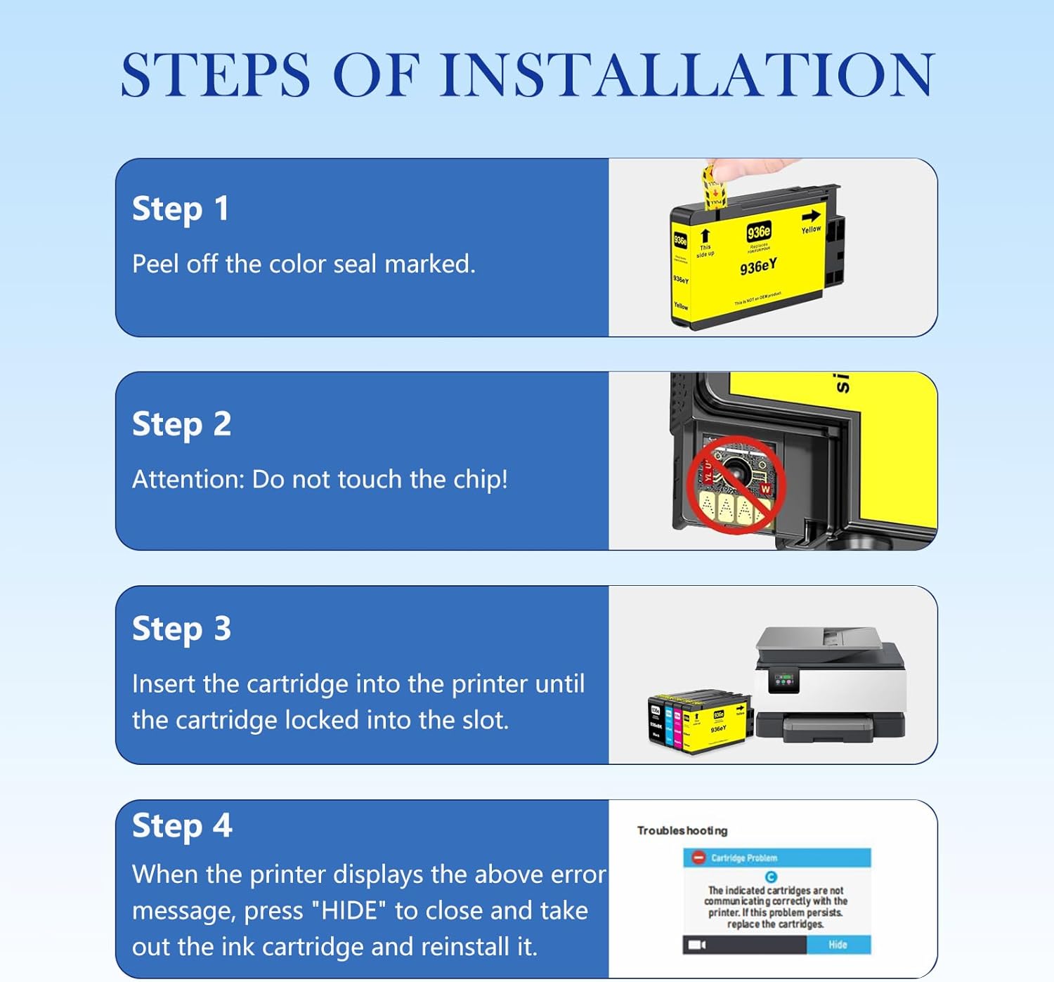 936e Ink Cartridges High Yield (with Chip) Combo 4-Pack Compatible for HP 936e 936 Ink Cartridges for OfficeJet Pro 9125e 9122e 9128e 9130b 9135e Wide Format 9730e Printers (4Pack, BKCMY)