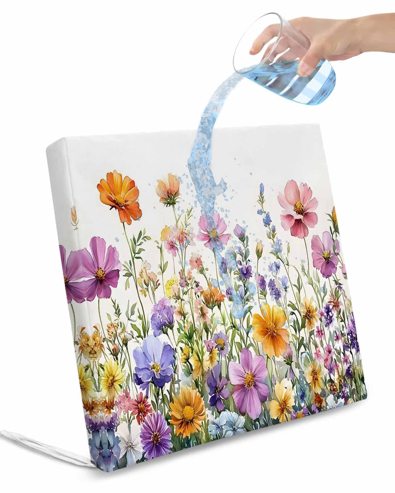 Pink Spring Floral Outdoor Cushion Chair Cover Set of 2 - Waterproof Couch Seat Covers, Pastoral Botanical Watercolor Flowers Patio Furniture Protector Cushions Slipcovers for Sofa/RV, 22