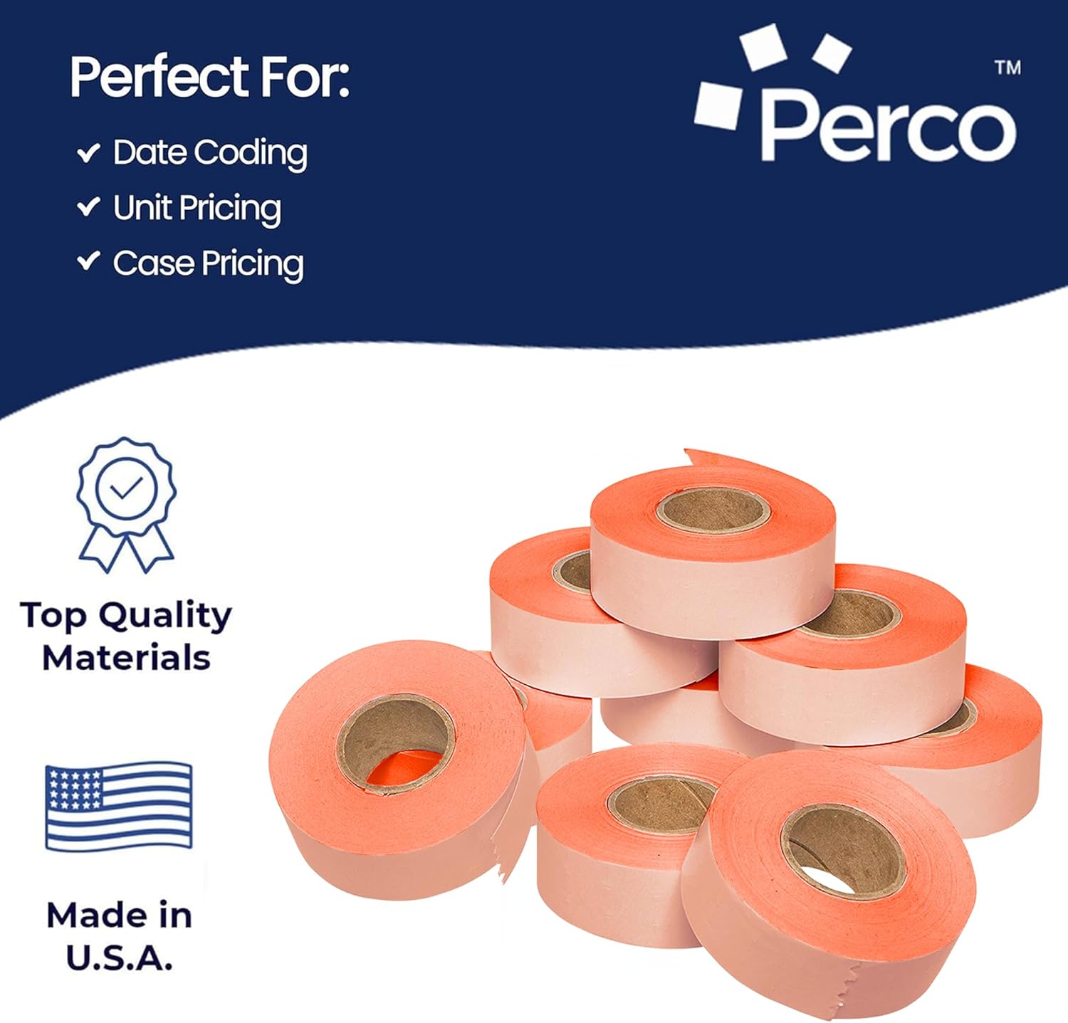 Perco Fluorescent Red Garvey 2216 Pricing Labels for Garvey 22-66/22-77/22-88 Two Line Pricing Gun - 9 Rolls, 1 Sleeve - 9,000 Pricemarking Labels and 1 Inker Included