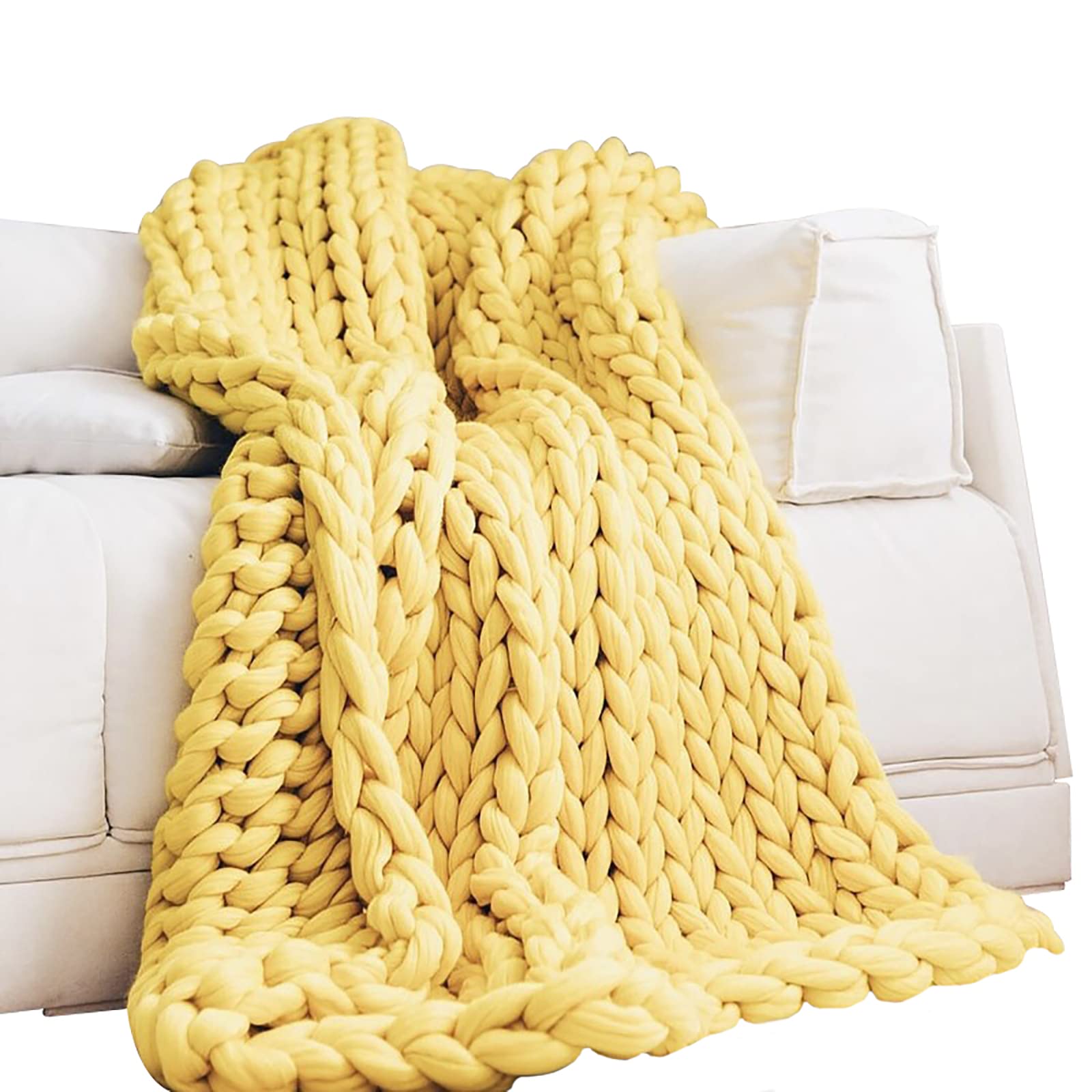 Manta Gruesa de Punto Acogedora de Lana Merino Tejida a Mano Manta de Sofá Muy Gruesa de Lana Tejida a Mano Decoración del Hogar para Sofá Cubierta de Tela Escocesa (G 80x80cm)