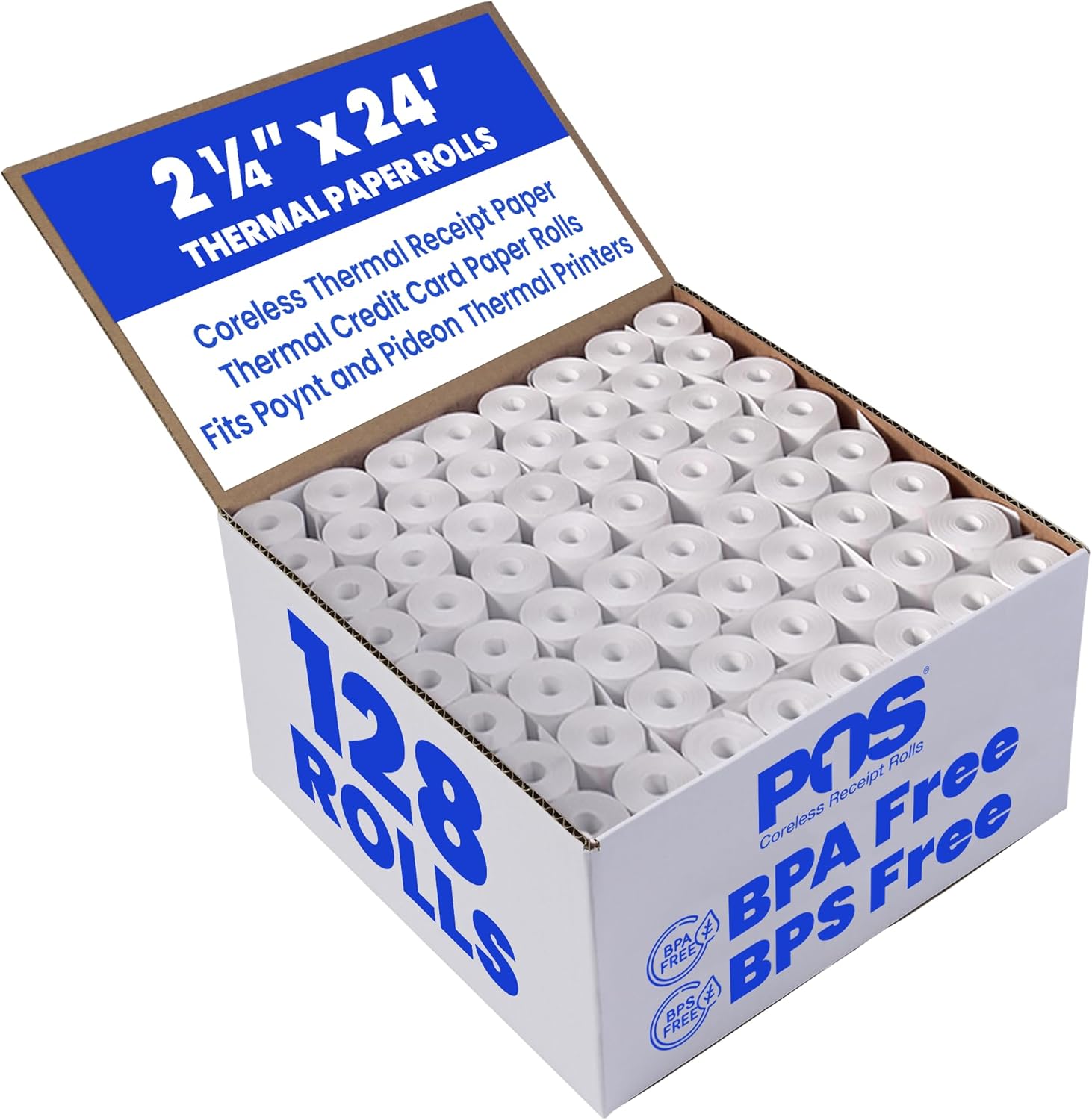 2 1/4 x 75 feet x 50 rolls CORELESS BPA Free Thermal Paper Rolls for Handheld Thermal Receipt Paper Printers. 38mm diameter