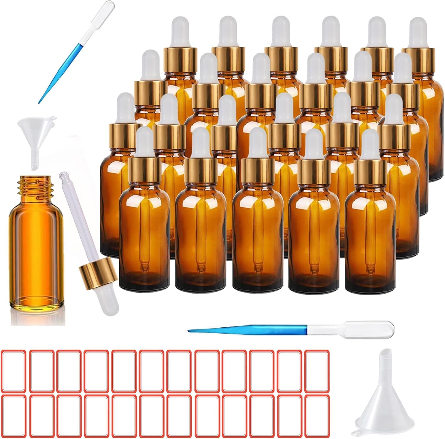 B.H. Industry Amber Glass Dropper Bottles – 30ml, Set of 3 | Elegant Gold Plated Cap | Refillable, Leak-Proof Design for Essential Oils, Serums, DIY Cosmetics & Beauty Products.-image-6