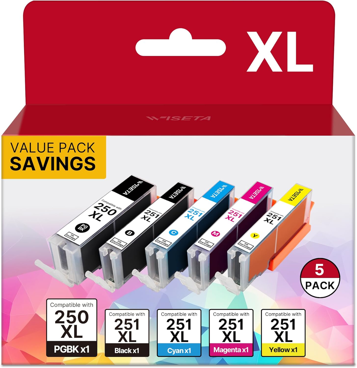 250 251 XL Ink Cartridges to use with PIXMA MX922 MX920 IP8720 IX6820 IP7220 MG5520 MG5420 MG7520 MG6320 Printer (5 Pack)
