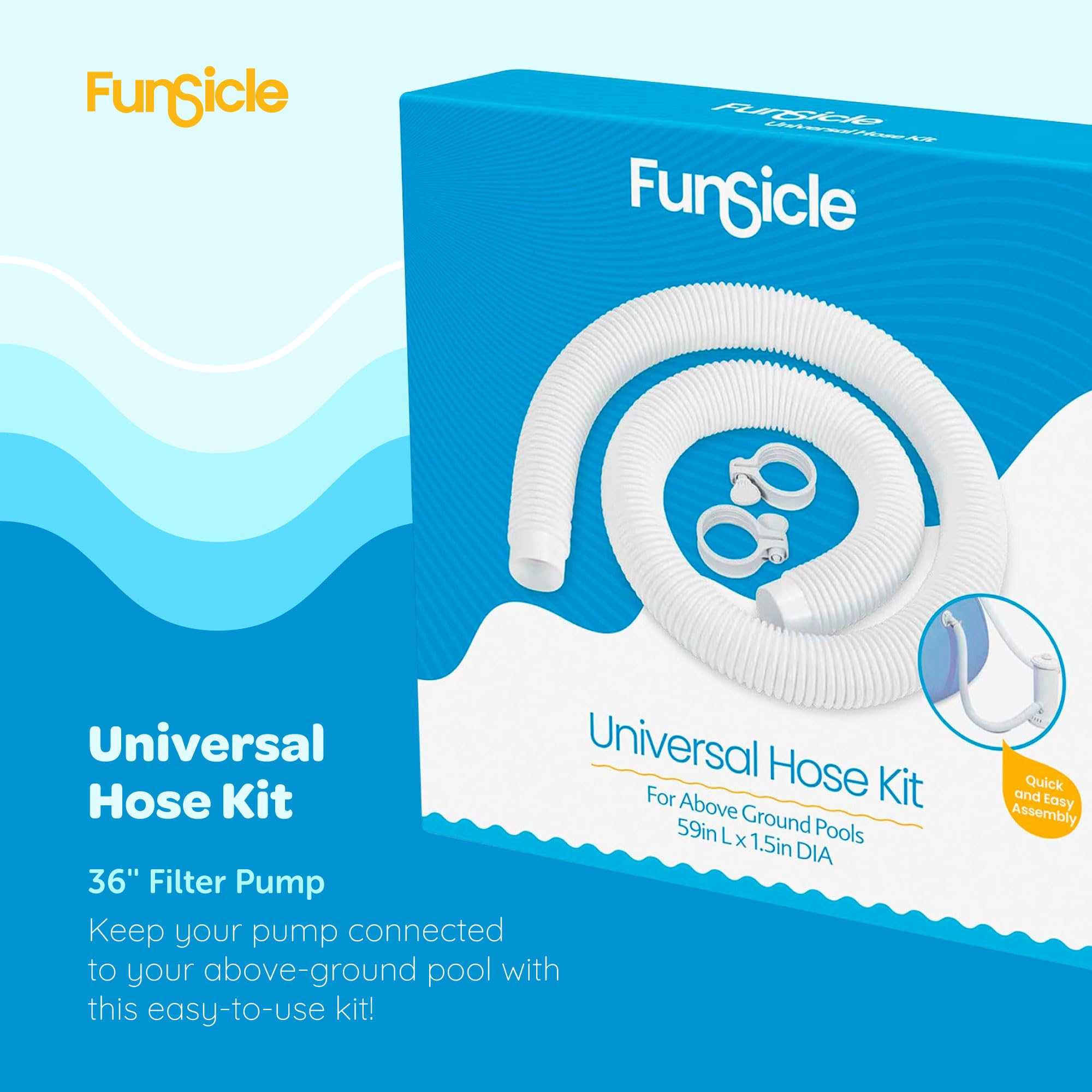 Funsicle P56000017 Universal Hose Kit, Replacement Hose for Above-Ground Pools, Hose with 2 Clamps, 59